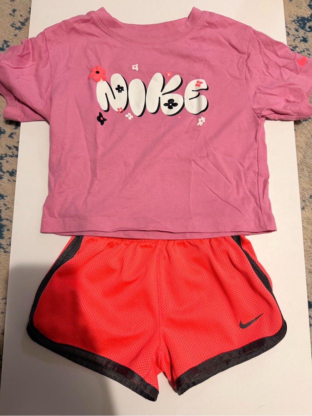(5 for $40) Nike Pink Graphic Crop Tee with Coral Athletic Shorts